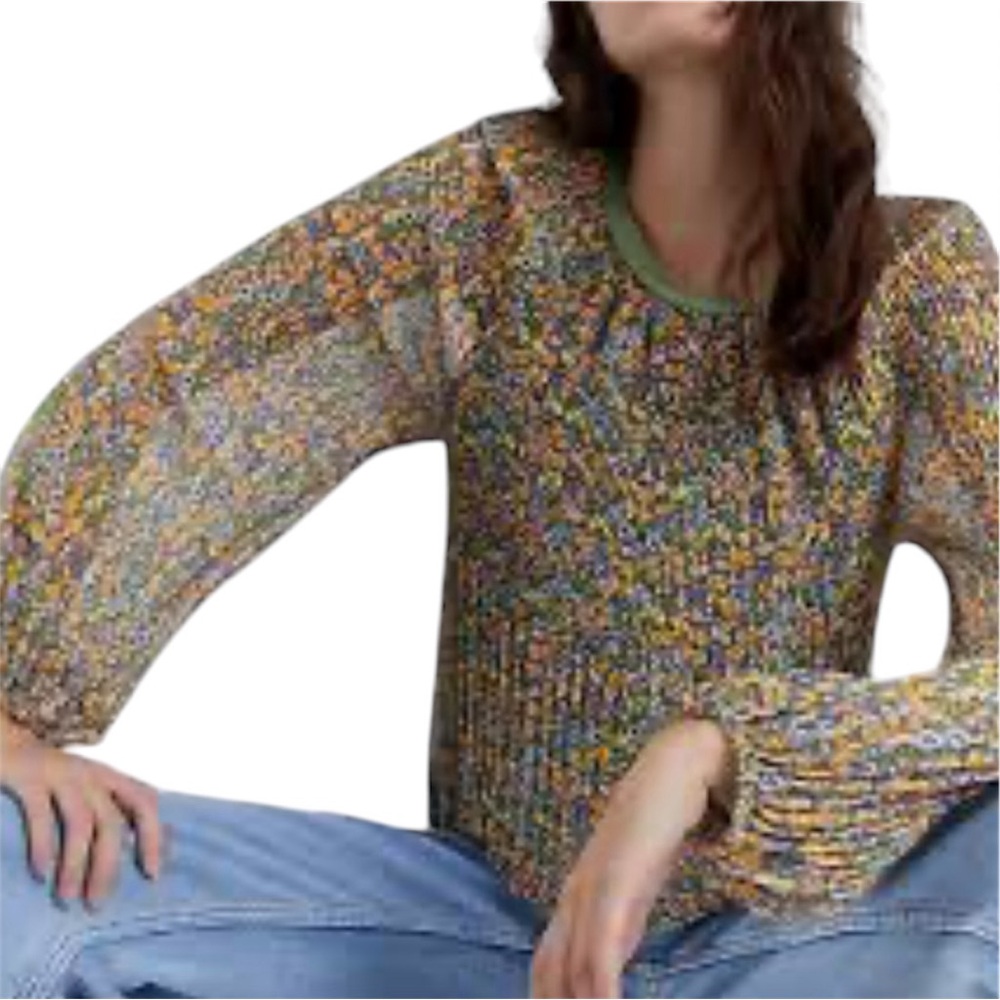 Zara green floral pleated long sleeves blouse, fully lined size Medium